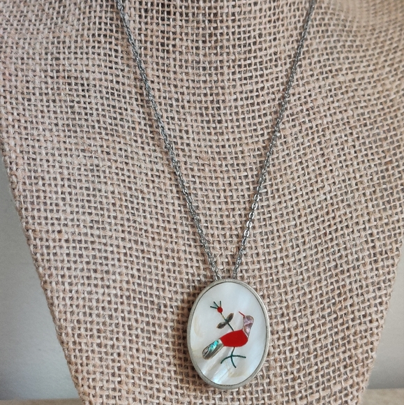 Vintage Zuni Style Southwestern Abalone Cardinal Red Bird - Picture 7 of 14